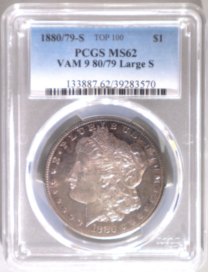 1880/79-s 1D PCGS MS62 Morgan VAM 9 80/79 Large S - 133887.62/39283570