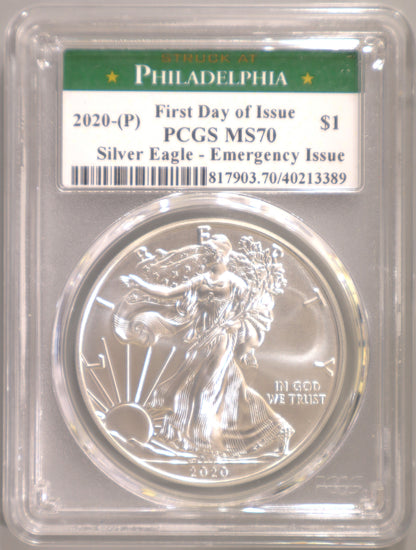 2020-(P) PCGS MS70 Silver Eagle FDOI - 817903.70/40213389