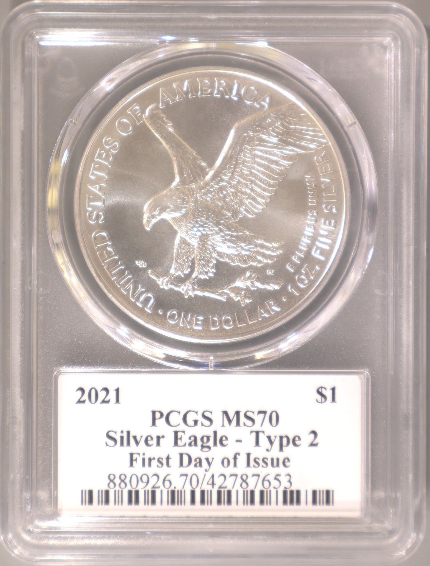 2021 PCGS MS70 Silver Eagle Type 2 FDOI - 880926.70/42787653